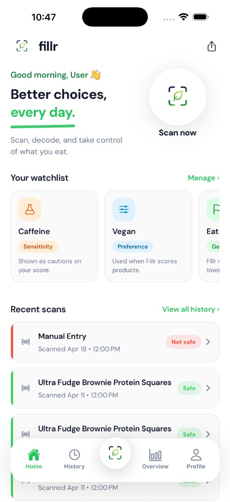 fillr home screen