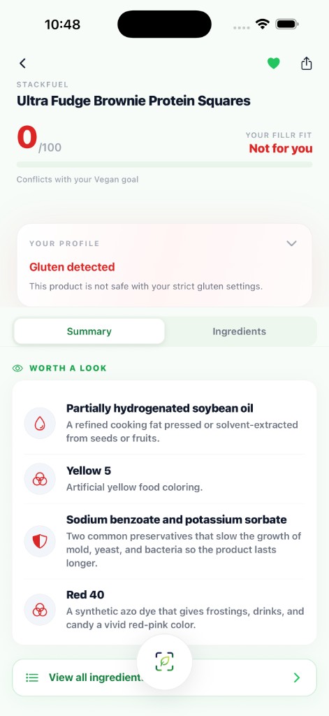 fillr product score screen